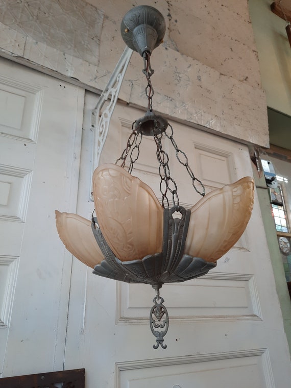 Pink Glass Slip Shade Light, Art Deco Light, Antique