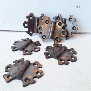 Six Antique Butterfly Cabinet Door Hinges, Small Thick Bronze Hinges with Copper Plating, Decorative Hinges, Cabinet Door Hinge Set 050609