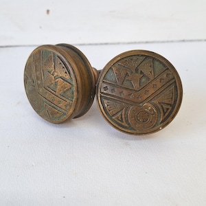 Pair of Victorian Era Bronze Knobs, Antique 1800s Doorknob, Drum Style Door Knob,  Architecture Salvage Fancy Doorknob 051306