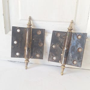 3 1/2" Pair of Steeple Tip Antique Hinges, Vintage Large Door Hinges