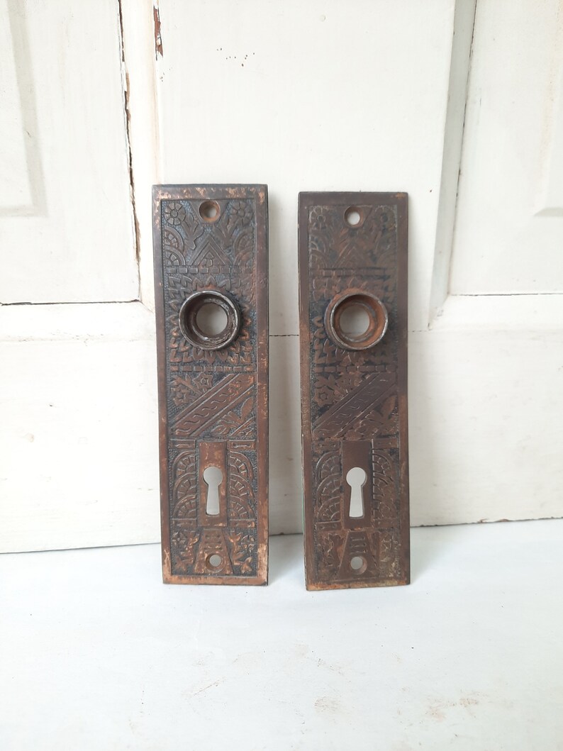 2 Antique Door Plates Door Knob Plates Eastlake Backplates Etsy