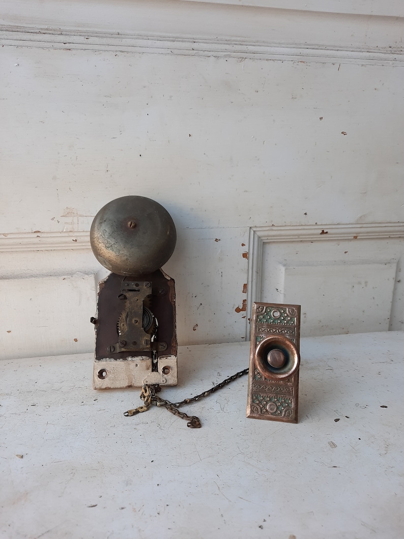 Antique Doorbell, Mechanical Doorbell, Vintage Door Bell, Pull Doorbell, Victorian Doorbell, Servants Bell, Pull Chain Bell, Brass Doorbell image 2