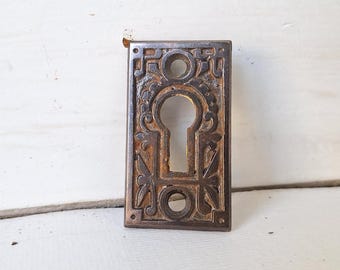 Eastlake Escutcheon, Antique Cast Iron Keyhole, Ornate Escutcheon Iron Key Plate Key Hole Cover Antique Key Hole Eastlake Key Plate 020606