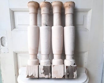 4 Antique Staircase Spindles, Victorian Wood Balusters