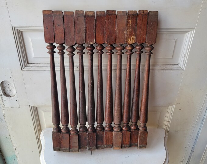 Set of Eleven Antique Spindles, 11 Old Wood Spindles, Stair Balusters