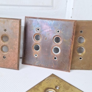 Double Push Button Switch Plate, Brass Light Switchplate, Vintage Switch Plate, Antique Light Plate Cover 041701