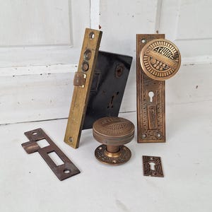 Ornate Brass Doorknob Set: Antique Door Mortise Lock and Knobs