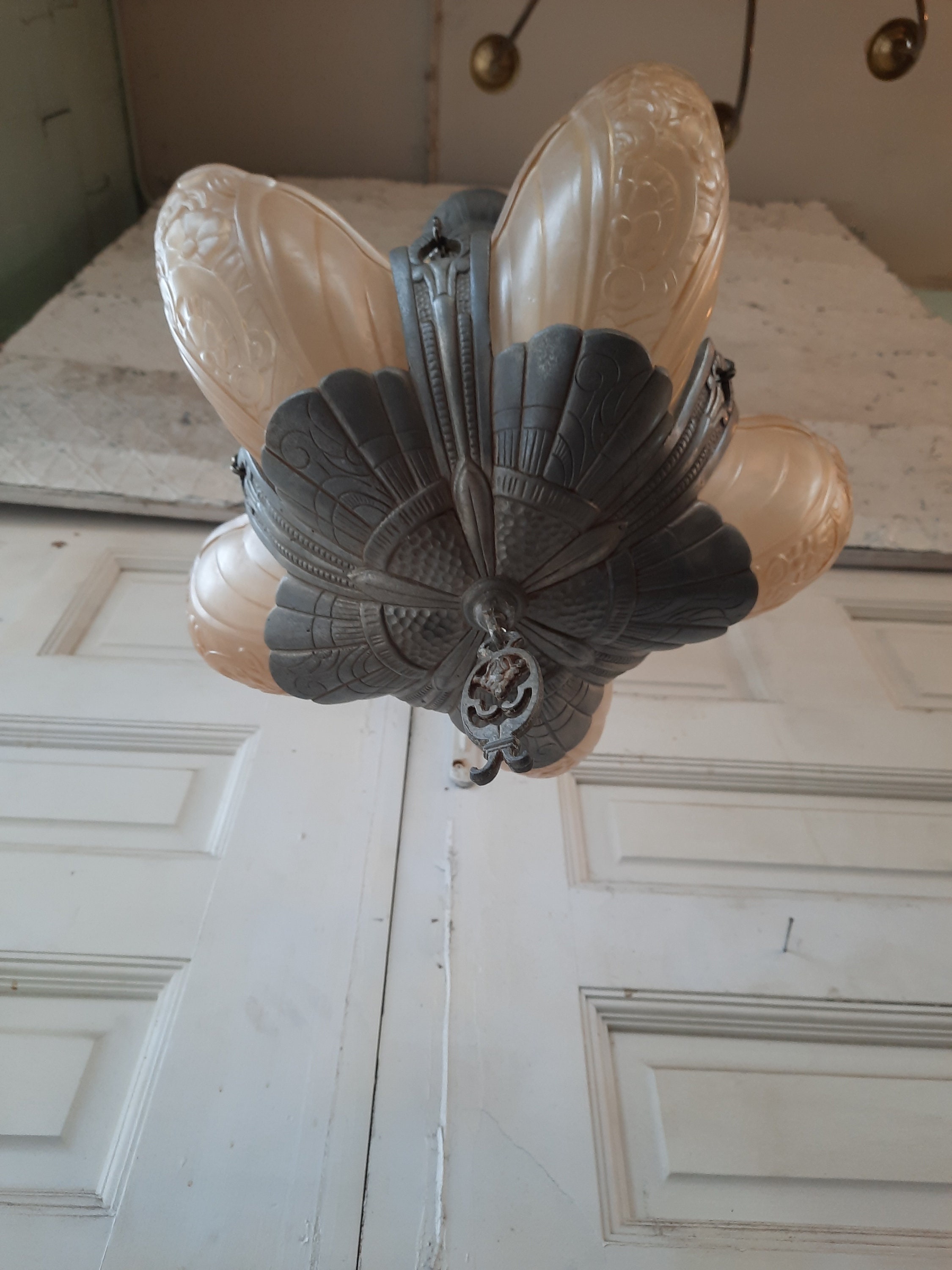 Pink Glass Slip Shade Light, Art Deco Light, Antique