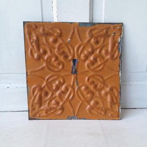 Small 12&quot; Ceiling Tile Square, Vintage Stamped Metal Ceiling Tin, Vintage Metal Wall Art Hanging 042410