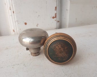 Solid Rose Brass and Nickel Plate Antique Doorknobs, Set of Vintage Door Knobs, Antique Copper Knobs