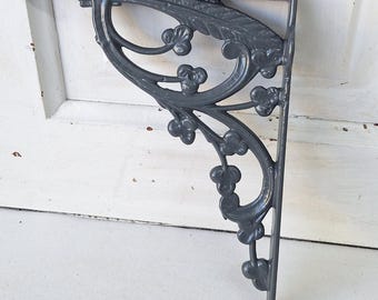 One Victorian Era Feather Design Bracket, Antique Cast Iron Shelf Support