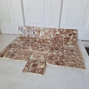 Pink and Blue Victorian Tile Set of 21, Fireplace Tiles, Floral Hearth Tile, Antique Floor Tile, Antique Accent Salvaged ETC Tile 082001