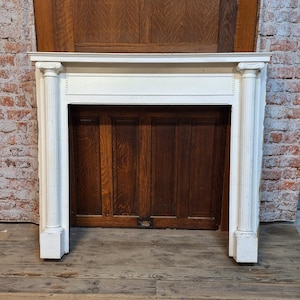Antique Fireplace Mantel with Columns, White Painted Victorian Mantle