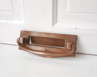 Bronze Antique Mail Slot with Door Knocker Handle, Antique Door Mail or Letter Slot, Postal Slot for Door, Architecture Salvage 092808