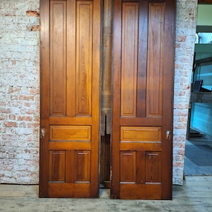 60&quot; Wide Pocket Doors by 101&quot; Tall, Set of Antique Doors, Matching Pine Doors Four Panel Doors, Salvaged Doors, Rolling Door Pair