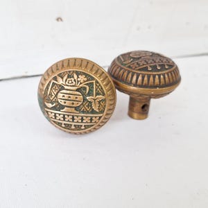 Broken Leaf Design Pair of Bronze Doorknobs, Eastlake Style Victorian Door Knob Set