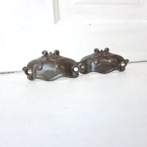 Pair of Antique Art Nouveau Drawer Pulls, Antique Cast Iron Furniture or Apothecary Handles, 091414