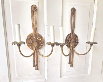 Pair of MCM Vintage Brass Sconces, Mid Century Sconce Wall Light, Brass Candelabra 112103