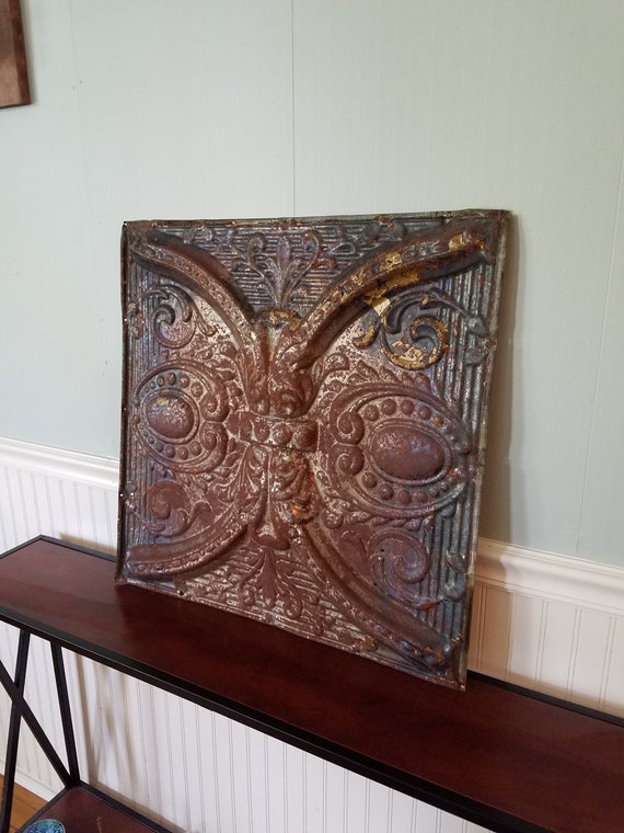 Tin Ceiling Tile Chippy Ceiling Tin Antique Tin Square Tin Stamped Tin Metal Tile Metal Ceiling Vintage Ceiling Decorative Ceiling
