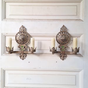 Pair Of Nickel Plated Antique Wall Sconces, Silver Victorian Era Wall Sconces, Two Matching Wall Lights, Antique Sconces 110801