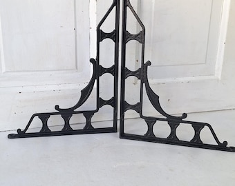 10 x 12 Antique Iron Shelf Brackets, Floral Design Victorian Shelf Supports