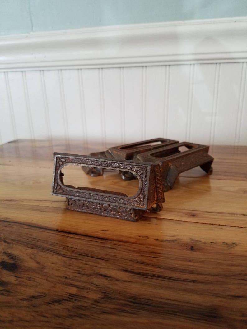 1 Antique Label Holder Cast Iron Card Holder Drawer Handle Etsy