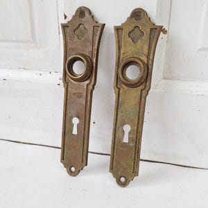 Two Art Deco Plates, Antique Backplates, Antique Back plates, Vintage Door Plate, Brass Key Door Plate, Art Deco Hardware 013002