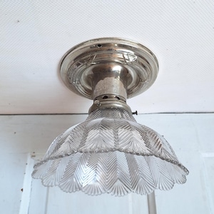 Vintage Holophane Pendant Light: Herringbone Ribbed Shade, Architectural Salvage