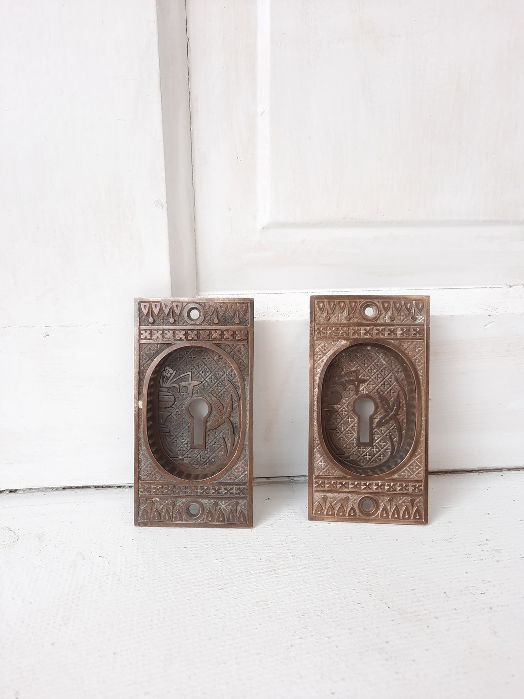 Antique Eastlake Broken Leaf Pattern Pocket Door Pulls Pocket Etsy