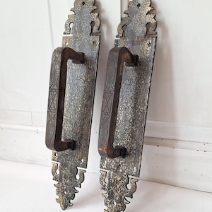 Tudor Vintage Iron Door Pull Handle Plates, Hammered Texture Antique Door Hinges, Swinging Door Plates 081006