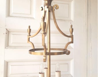 MCM Brass Chandelier, Mid Century Chandelier, Wrought Brass, Modern Brass Chandelier, Lantern Style, Vintage Chandelier Architecture Salvage