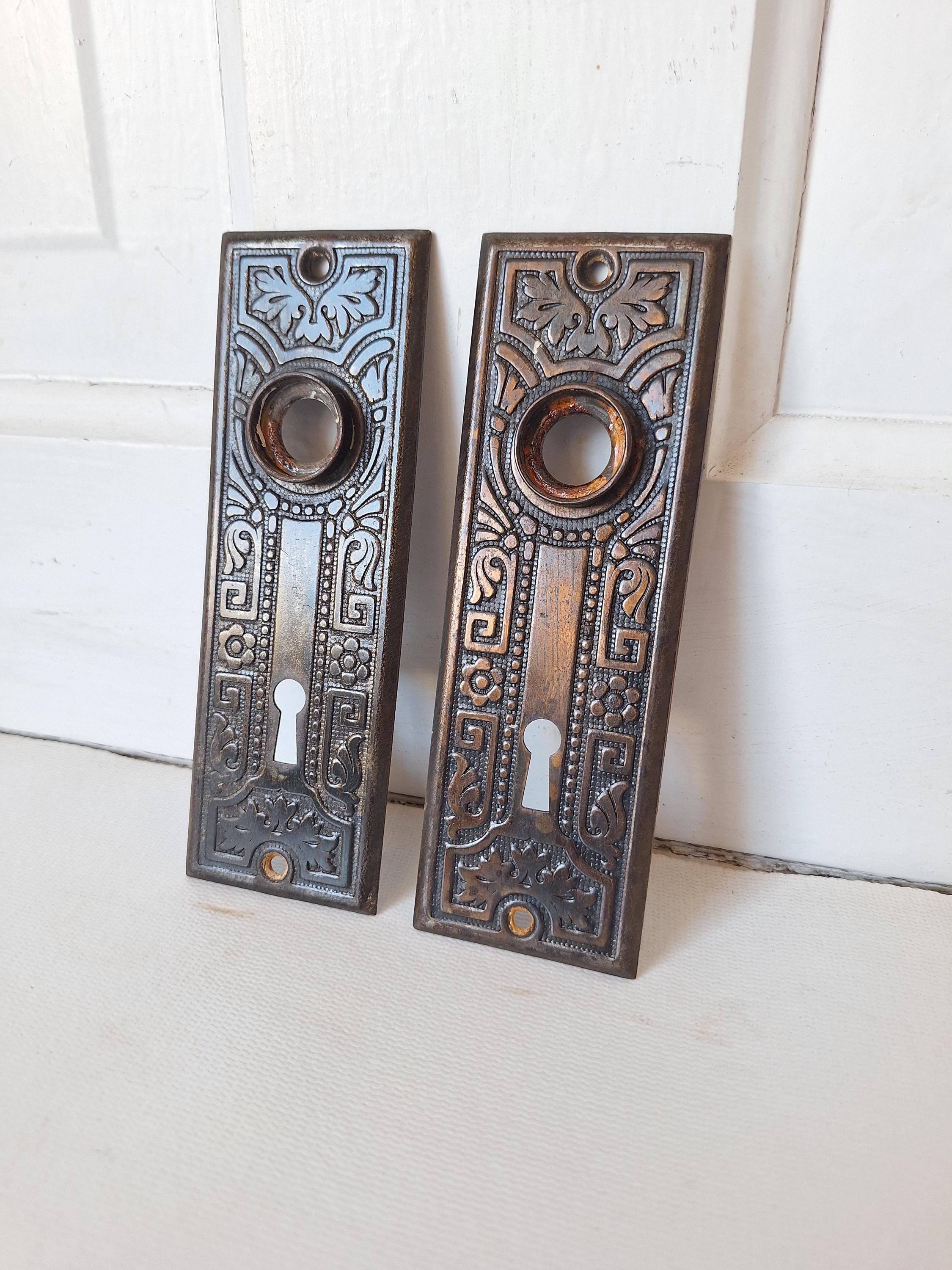 Stamped Steel Backplate, Antique Door Plate, Embossed Door or Backplate, Doorknob Escutcheon, Eastlake Door Plate 082702