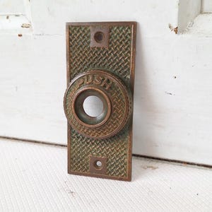 Antique Bronze &quot;Push&quot; Doorbell Cover - Early 1900s