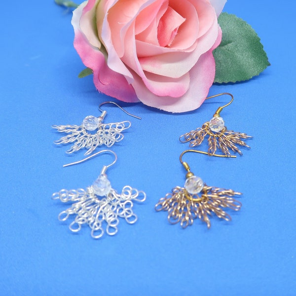 Earrings in golden metal or in silver metal-handdmade-weaved wire-marriage-gift.