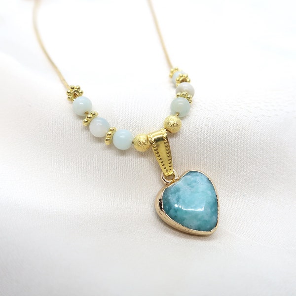 Collier, pendentif coeur d'amazonite-fait main-pierre de gemmes-cadeau d'anniversaire-cadeau de st Valentin.