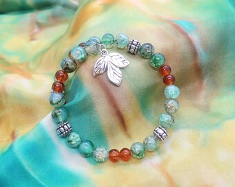 Green beads bracelet-charms-sliding silver bracelet-gift for her-