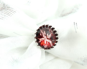 Red ring, silvery ring, hand-painted glass, hand-made, gift for her, birthday,Valentine day.