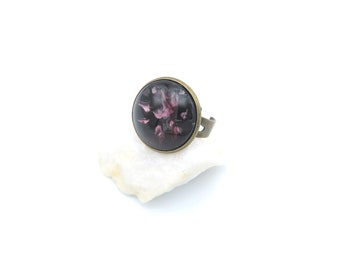 Pink ring, flower ring, bronze ring, in hand-painted glass, gift for her, birthday, Valentine day.