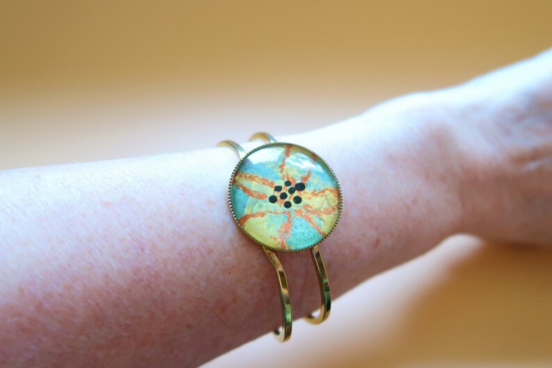 Multicolored bracelet-hand-painted glass-golden bracelet-gift for her. image 5