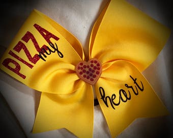 3D CHEER BOW ~ PIZZA mon coeur Cheer Bow avec le texte de paillettes, me demander de concevoir quelque chose de spécifique pour vous aujourd'hui !