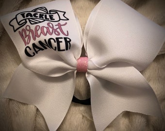 TACKLE BREAST Cancer SUBLIMATED Bow Pinktober Bow~Breast Cancer Awareness Bow. Ready to ship!