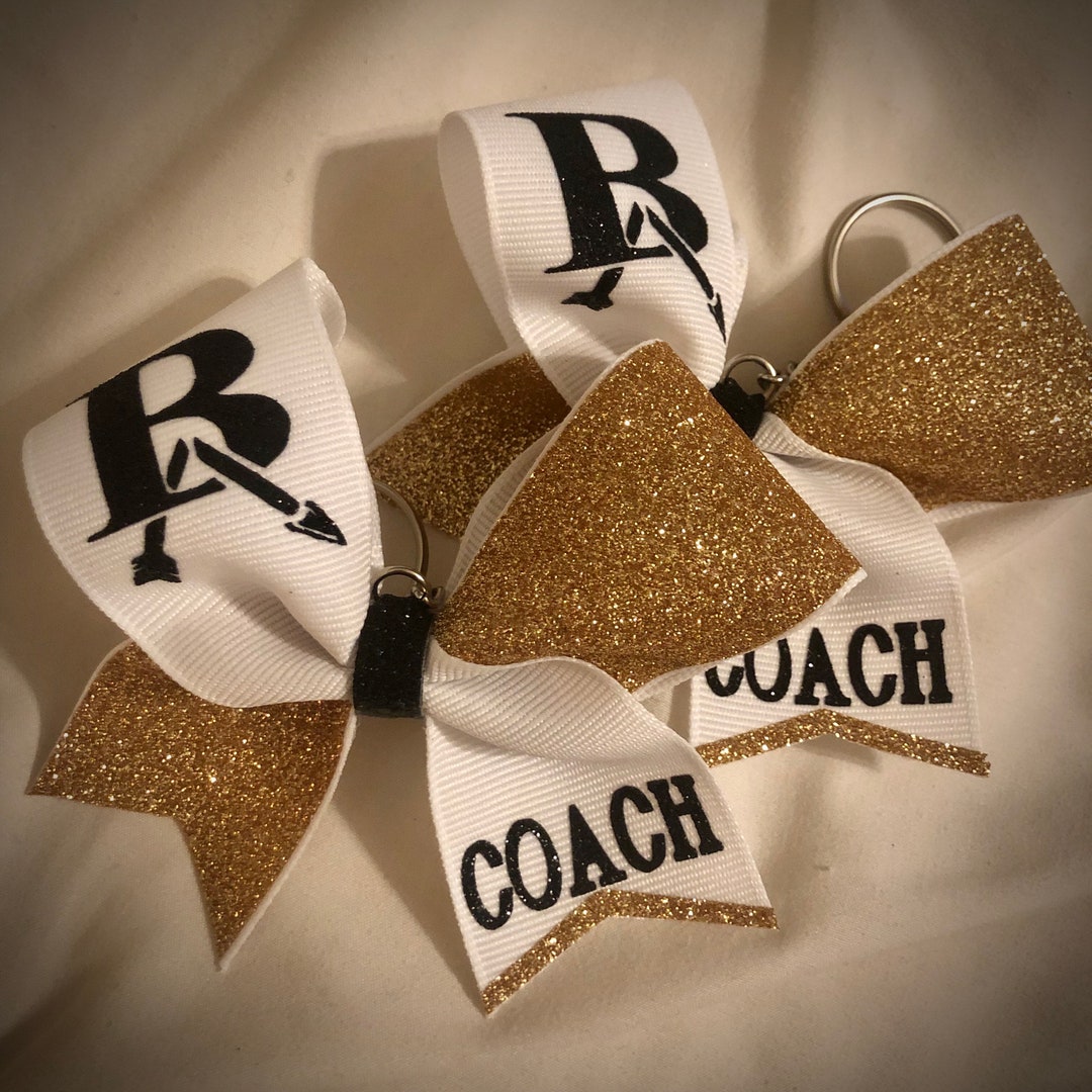 Cheer COACH Gift, Custom Keychain, CHOOSE Text/color Glitter Bow ...