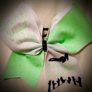 Glitter CHEER Bow Don&#39;t Just Fly SOAR in Many Colors~Cheerleading FLYER Cheer Gift Glitter Bow