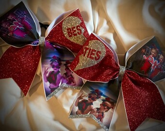 PHOTO Cheer Bow with Text and Pictures, Besties, Best FRIENDS Glitter Bow Many Colors