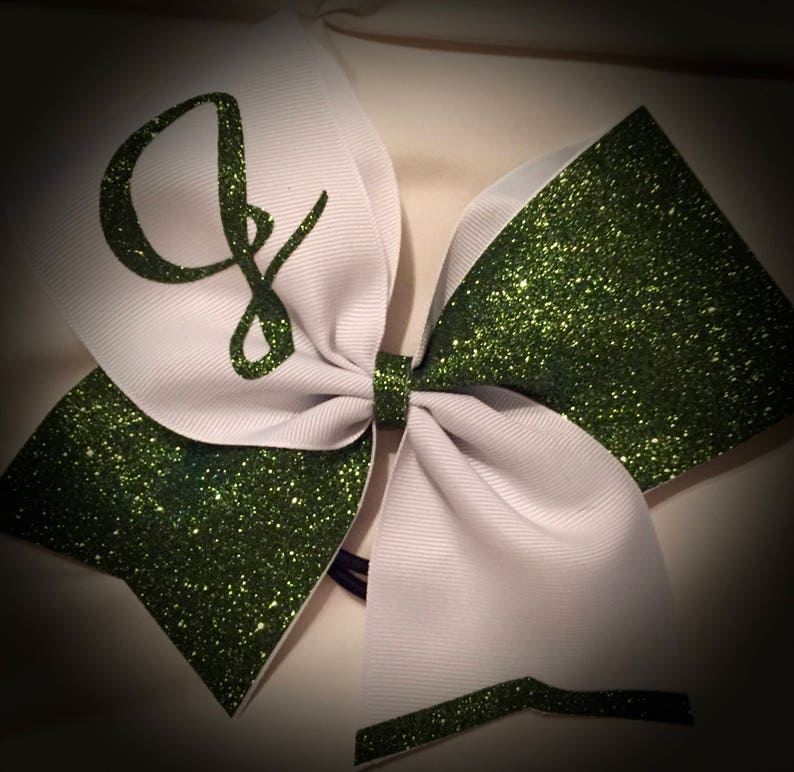 GLITTER Cheer Bow Your Text, Initial, Team Many Colors Hair Bow Personalized Bow image 3