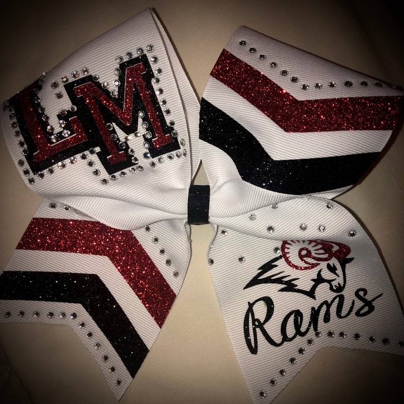 CUSTOM Cheer Bow Rhinestone Bow, Squad Bow, GLITTER Bow, Squad discounts available, Any logo or text, Many colors available image 5