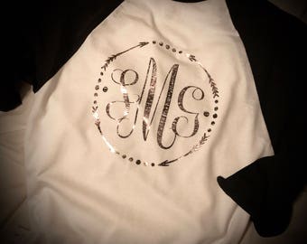 Monogram Baseball Tee SHIMMERING Foil Raglan T-shirt ANY Size/Colors Great Gift Raglan Tee Ask me to design something specific for you today