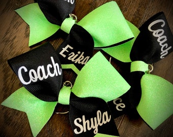 Customizable Cheer Coach Gift BOW KEYCHAIN~Your Colors, Cheer Gift, Glitter Bow