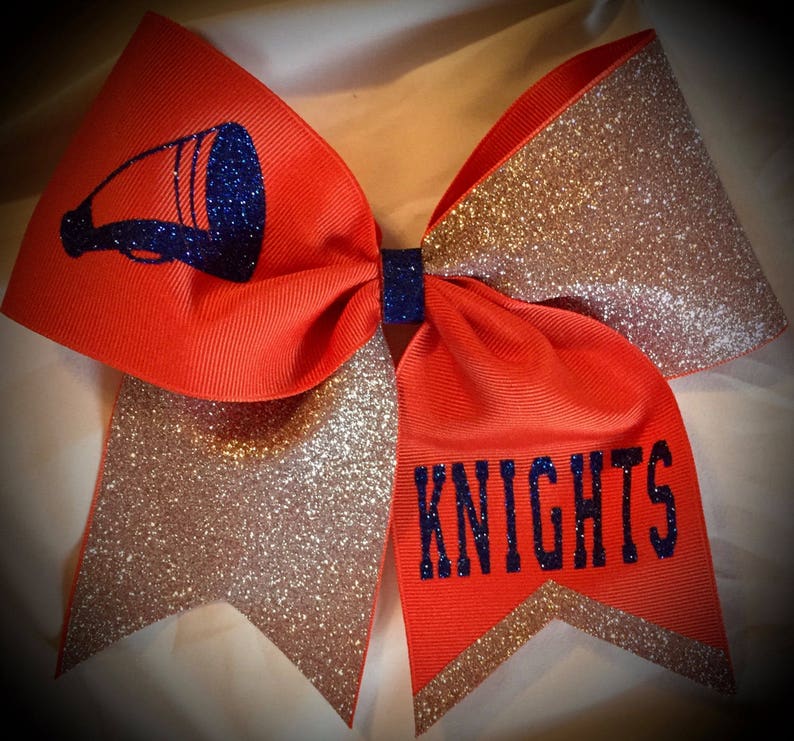 SQUAD or TEAM Cheer Bow GLITTER BowSquad discounts Cheer Bow with Text image 7