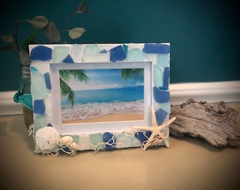 By the SEA Beach Photo Frame 5x7 Sand dollars, Starfish, Seashells, Sea glass, Great Gift Idea, Nautical